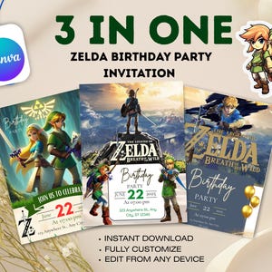 Invitation d'anniversaire modifiable The Legend of Zelda, invitation de joueur vidéo, fête d'anniversaire, jeu sur invitation, invitation en téléchargement numérique, korok