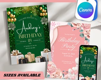 Editable Birthday Invitation Template, Printable Party Invite (Canva)