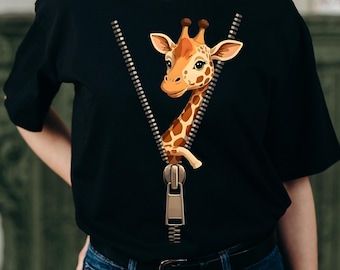 Cute Giraffe Zipper Peekaboo PNG , Funny Animal T-Shirt Design , 300 DPI Digital Download, giraffe png