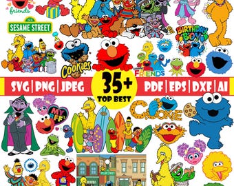 Personajes de Street Monsters en capas SVG, paquete SVG de Elmo, caras de Street Monsters, imágenes prediseñadas SVG de Elmo y su amigo, archivos digitales de imágenes prediseñadas de cumpleaños