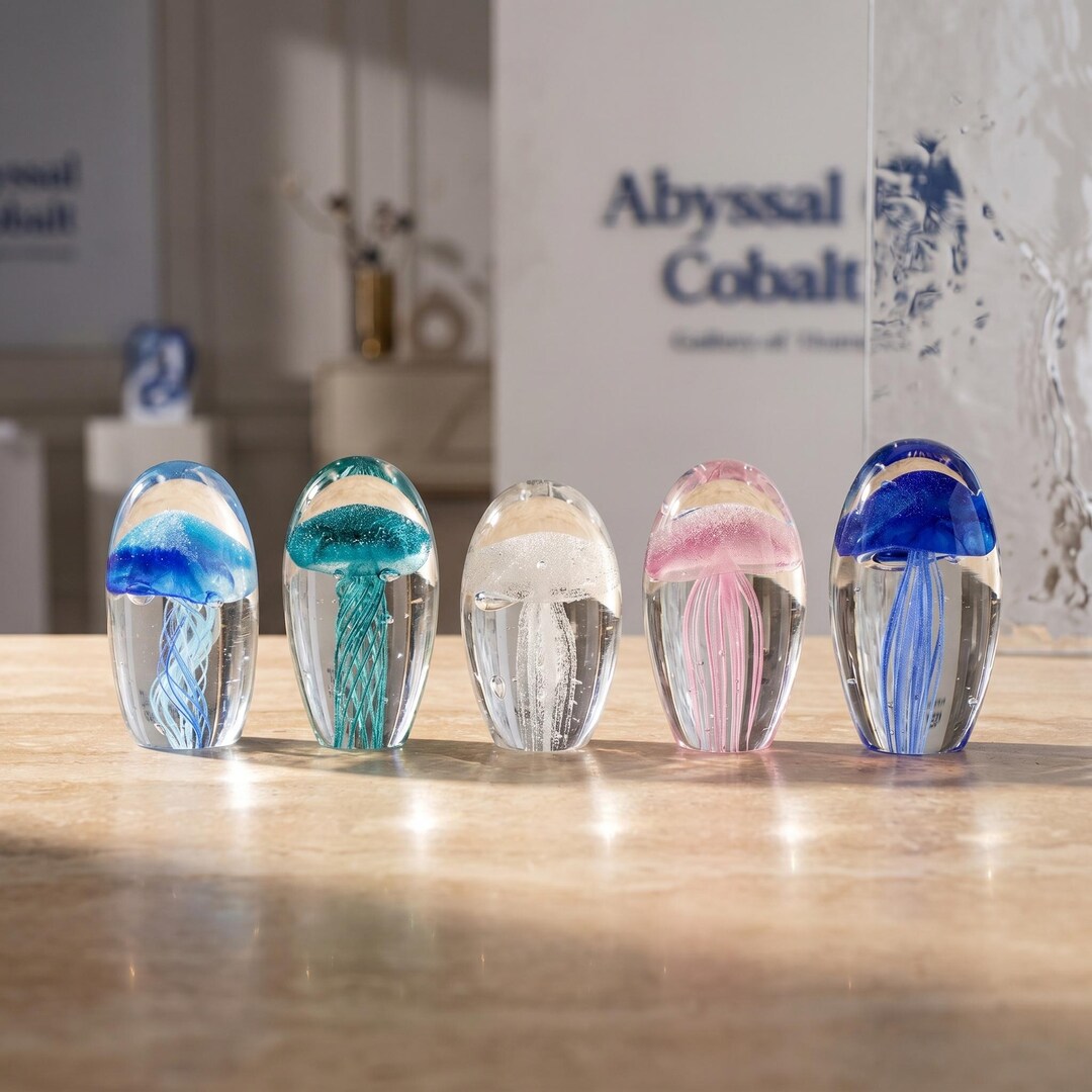 Handmade Glass Jellyfish Figurine, Art Glass Jellyfish Paperweight ...