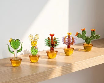 Adorno de cactus de cristal, decoración de escritorio con planta suculenta, regalo decorativo en maceta para amantes de las plantas.