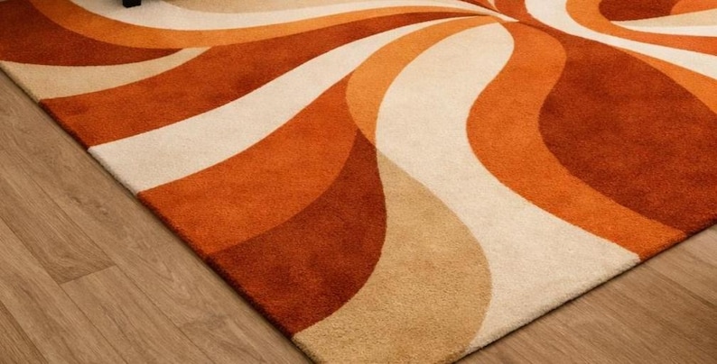 Hand Tufted Wool Rug | Orange White Mid Century Modern Abstract Swirl ...