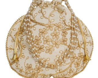 Embroidered Potli Handbag: Indian Artisan Wedding Party Accessory