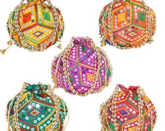 Rajasthani Bandej Bolso Potli impreso y bordado: Accesorio de fiesta de boda artesanal indio