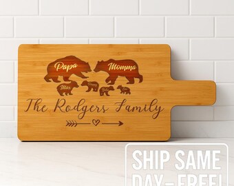 Personalized Bear Family Cutting Board – Custom Name Engraved Gift