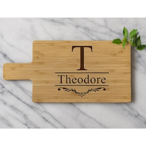 Personalized Engraved Bamboo Cheese Board: Custom Name & Initial