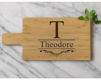 Personalized Engraved Bamboo Cheese Board: Custom Name & Initial