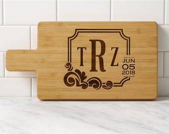 Personalized Wedding Cheese Board: Custom Monogram & Date, Bamboo