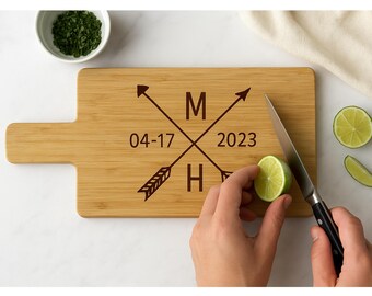 Personalized Engraved Bamboo Cheese Board: Custom Initials & Date