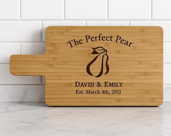 Personalized Pear Cutting Board: Engraved Bamboo Charcuterie Board