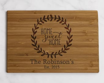 Personalized Bamboo Cutting Board: Home Sweet Home Engraved Design (18" x 11")