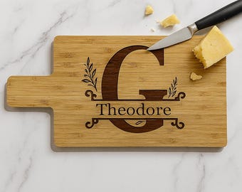 Custom Monogram Bamboo Cheese Board | Personalized Wedding Gift