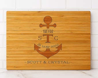 Personalized Anchor Cutting Board: Engraved Bamboo Nautical Decor