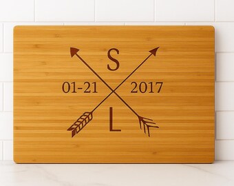 Personalized Arrow Engraved Cutting Board  Custom Initials & Date  Wedding Gift, Anniversary Gift, Housewarming Decor