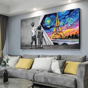Bansky Graffiti Child Uncovered Paris  Canvas Painting Wall Art Picture Decor Home