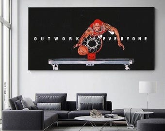 Pintura en lienzo con frase motivacional de Dennis Rodman sobre el trabajo duro para todos, arte de pared decorativo.