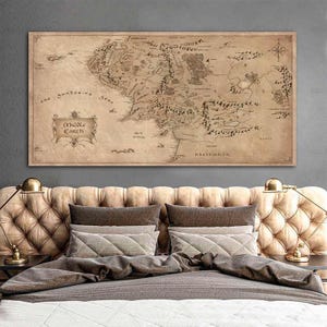 Poster mappa retrò del Signore degli Anelli, mappa della Terra di Mezzo vintage, dipinto su tela, immagini artistiche da parete per la decorazione della casa