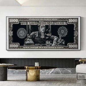 Plakat „Człowiek z blizną” na płótnie: Tony Montana „Money”, dekoracja wnętrz