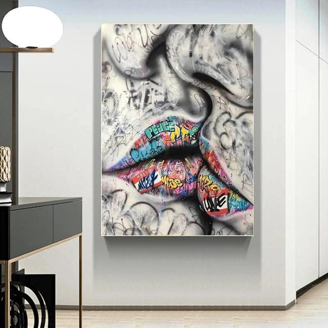 Abstract Kissing Canvas Pop Street Wall Art Paintings Couple Lover Kiss ...