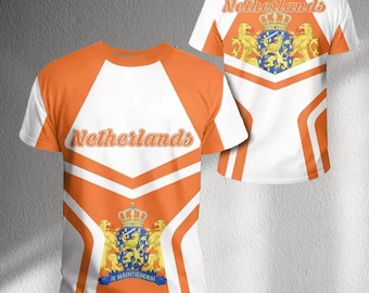 Netherlands Orange Jersey T Shirt, Dutch Coat of Arms Lion Crest Top, Holland Football Fan Gift, Unisex National Pride Tee for Men Women