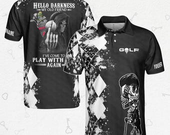 Grim Reaper Golf Polo: Gothic Skeleton, Custom Name Option