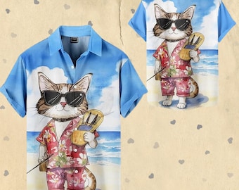 Colorful Cat Hawaiian Shirt for Men Women Youth, Funny Cute Kitty