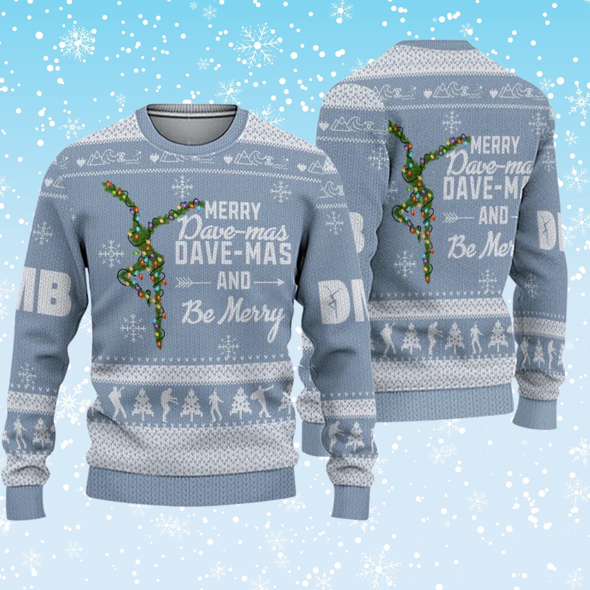 Discover Merry Dave-mas and Be Merry Ugly Christmas Sweater | DMB Fan Holiday Jumper | Light Blue Knit with Dancing Figure Lights