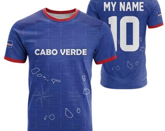 Personalized Cabo Verde Soccer Jersey Shirt, Custom Cape Verde Name Number Blue Football Fan Tee, Island Map Jersey Gift for Supporters