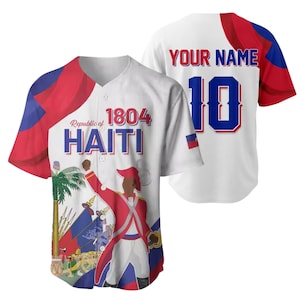 Chemise personnalisée Haïti Baseball Jersey République de 1804, nom personnalisé numéro drapeau haïtien boutonné cadeau pour hommes femmes fans unisexe