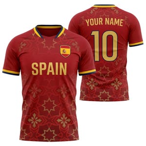 Personalized Spain Soccer Jersey Custom Name Number Red Football Shirt, Spanish Pattern Fan Gift for Men Women Match Day Supporters