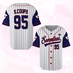 White and Navy Striped Baseball Jersey with Name and Number | Unisex Kpop Fan Shirt