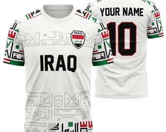 Camiseta de fútbol personalizada de Irak, camiseta de fútbol de Irak personalizada con nombre y número, regalo para aficionados de Irak para hombres y mujeres.