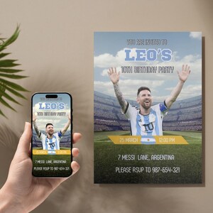 Messi Argentina Birthday Invitation | Soccer Football Party Invite | Printable Digital Download | Boys Birthday Theme | Custom Editable PDF