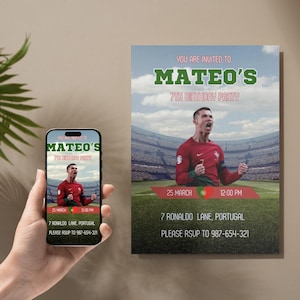 Ronaldo Birthday Invitation | Soccer Football Party Invite | Printable Digital Download | Boys Birthday Theme | Custom Editable PDF