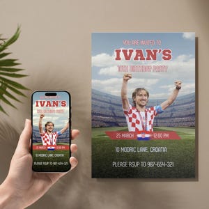 Modrić Croatia Birthday Invitation | Soccer Football Party Invite | Printable Digital Download | Boys Birthday Theme | Custom Editable PDF