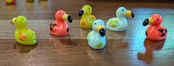 Mini fall leaf flamingos set of 6/12.  Bright pink, yellow and white. Cruising  ducks, jeep ducks, party favors, teacher / coworker gifts