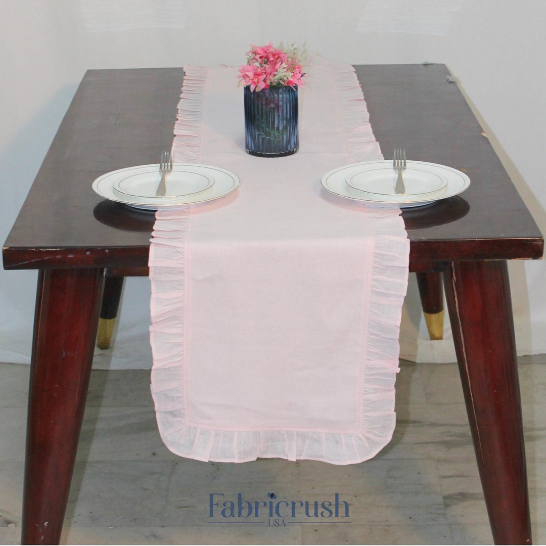 Linen Ruffle Table Runner Blush Pink Linen Ruffle Table Runner –decorative Centrepiece for Dining ...