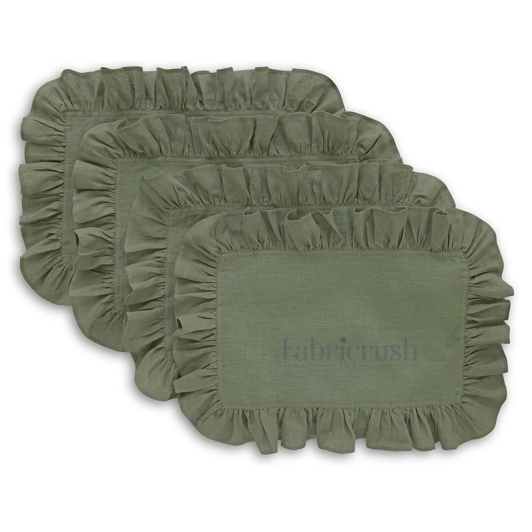 Hard Base Ruffle Mat Pure Linen Ruffle Placemats With Frill Edge -table Mats for Dining ...