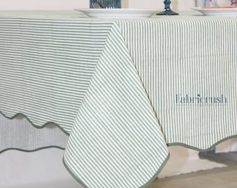 Grön randig linneduk med gröna kanter – Modern minimalistisk duk för middagar, bröllop och vardagsinredning, högtidsvärdskap