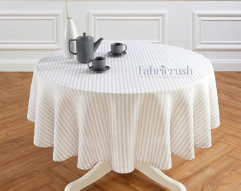 Rond Linnen Tafelkleed met Strepen – Aangepaste Ronde Tafelhoes voor Eetkamer, Bruiloften, Feestdagen & Evenementen, Landelijke Keukentafel