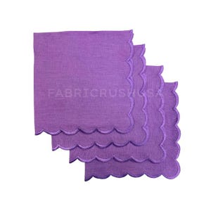 Purple Linen Napkin: Embroidered Scalloped Edge, Table Decor