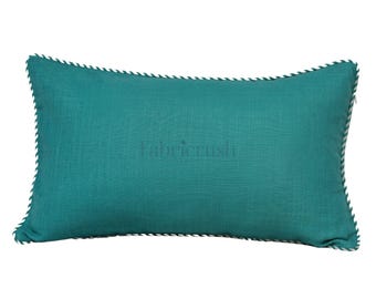 12 x 20" Seafoam Blue Lumbar Linen Pillow Cover with Piping – Decorative Throw Pillow Case for Sofa, Farmhouse, Bedroom, Living Room Decor