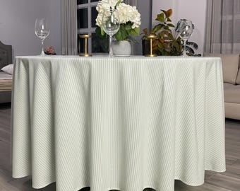 ピュアリネン ストライプ 円形テーブルクロス – カスタムオーダー ダイニング用 テーブルカバー、ウェディング・祝日・イベント向け、ファームハウス キッチン テーブルコーディネート