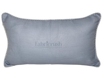 12 x 20" Mist Blue Lumbar Linen Pillow Cover with Piping – Decorative Throw Pillow Case for Sofa, Farmhouse, Bedroom, Living Room Decor