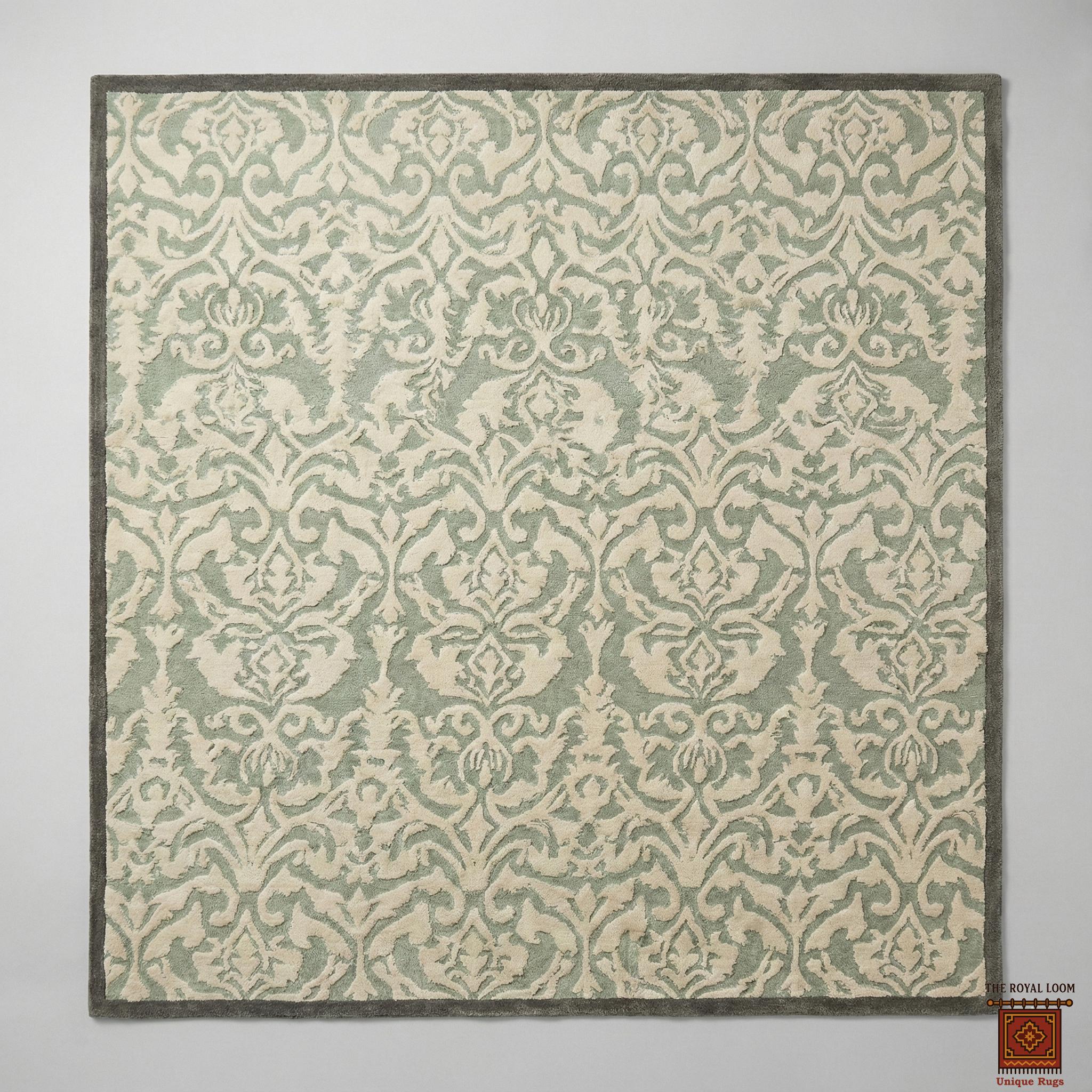 Hand Tufted Wool Rug Sage Green Damask Floral Area Rug for Living Room ...