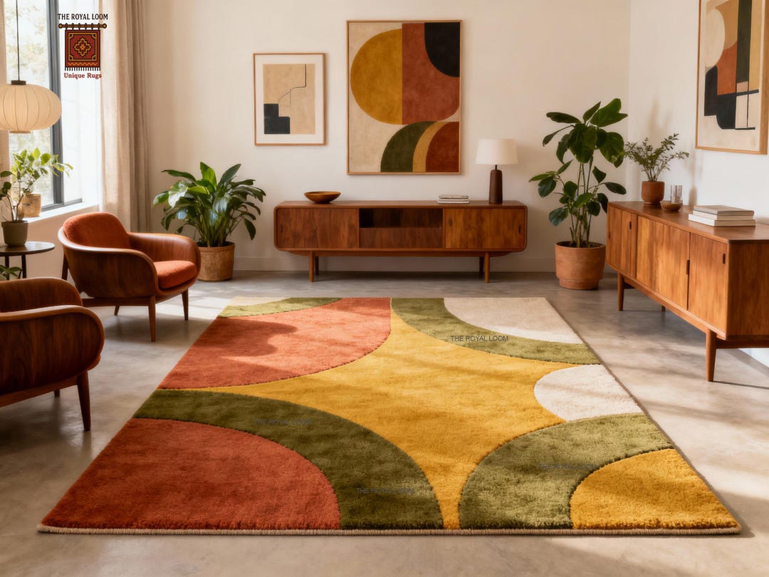 Modernism Design Rug Hand Tufted Mid Century Modern Wool Rug Retro Geometric Design for ...