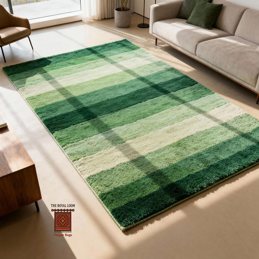 Green Striped Hand Tufted Ombre Rug Modern Gradient New Zealand Wool ...