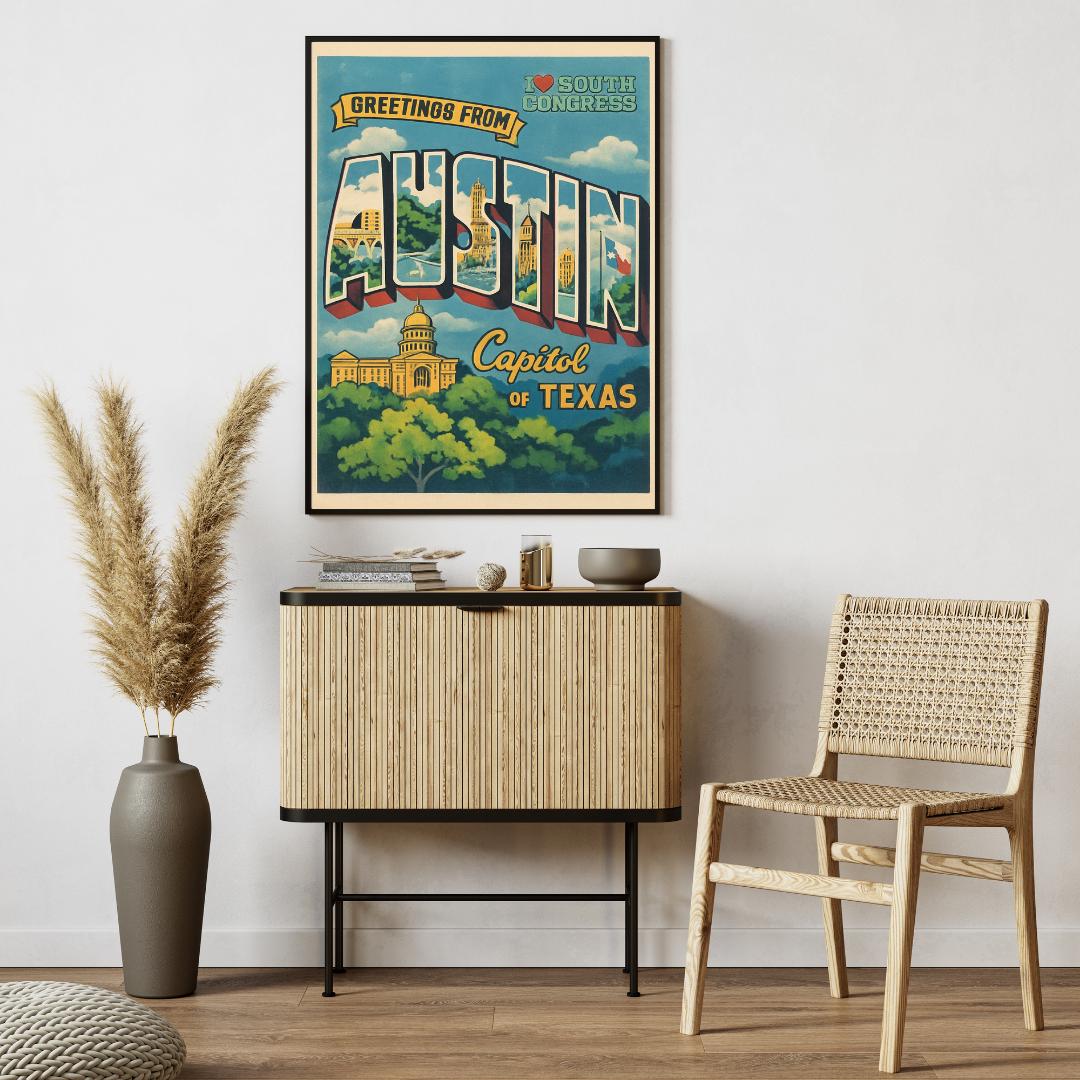 Austin Travel Poster: Retro Texas Art Print (digital Download) - Etsy