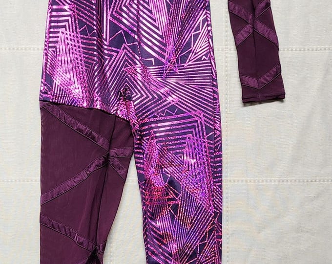 Weissman Elite Competition Asymmetrical Foil Mesh Unitard Dance Costume Size MC